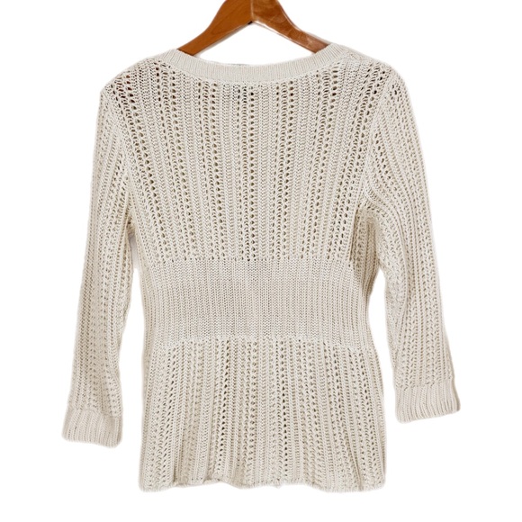 Eddie Bauer 100% Cotton Cozy 3 Button Cardigan L (Fits Like M) Ecru Neutral - Picture 2 of 10